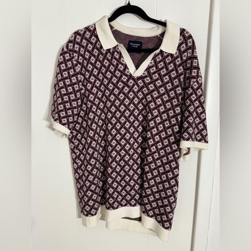ABERCROMBIE & FITCH GOLF SHOP GEOMETRIC JACQUARD KNIT POLO NWOT - Picture 3 of 6
